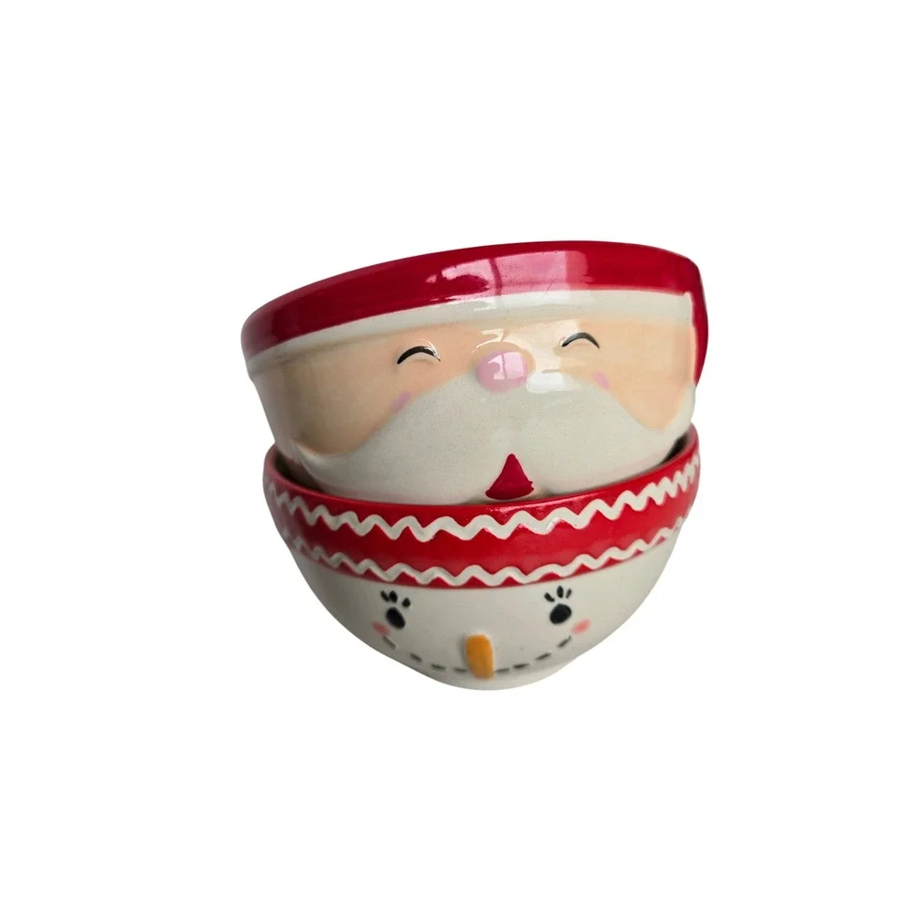Global‎ Design Connections Santa & Snowman Ceramic Bowls Set of 2 Christmas